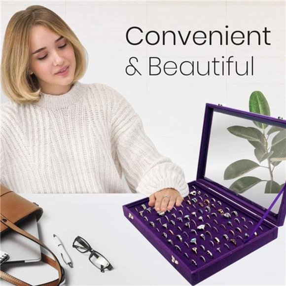 Velvet RingOrganizer Display Case with TransparentGlass,Jewelry Storage RingTray - Picture 6 of 6